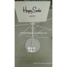 White Powder Coated Floorstanding 2-Layer 16 Metal Hooks Custom Brand Retail Happy Sock Display
